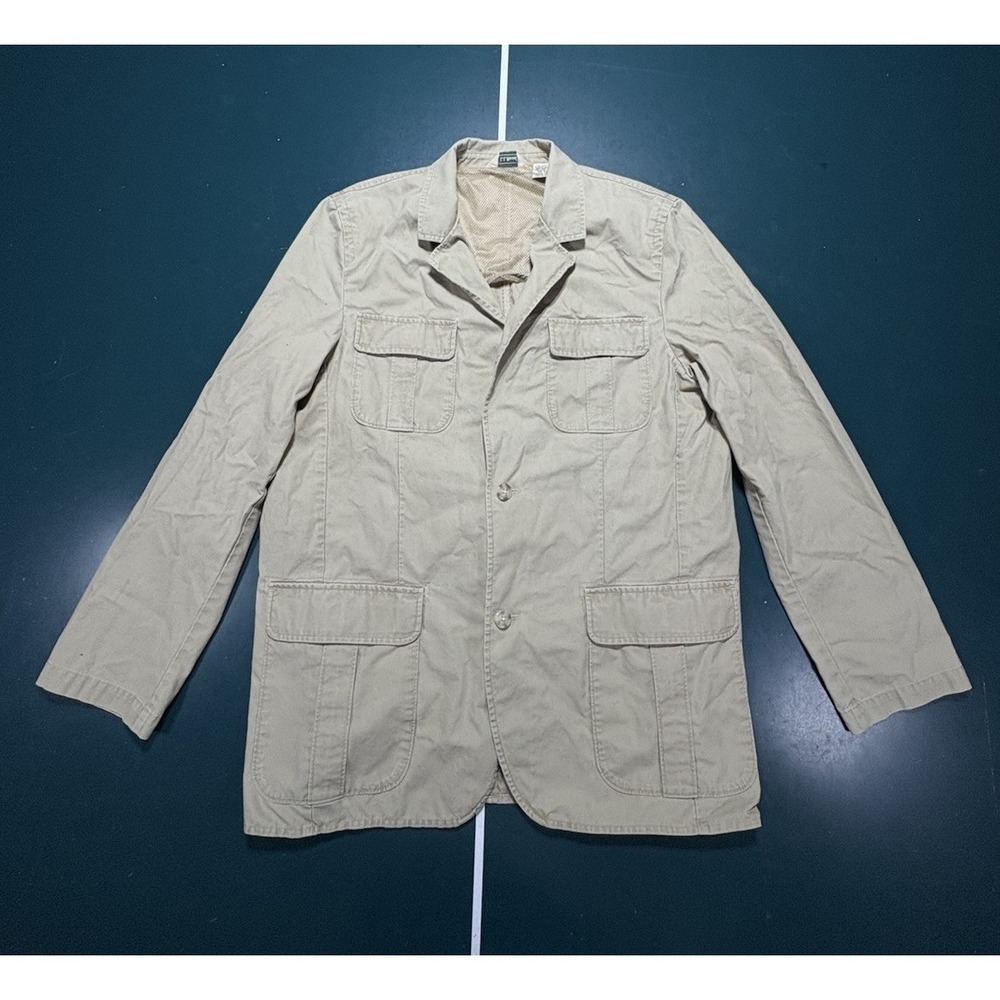 Vintage LL Bean Jacket Field Safari Chore Coat Blazer Mens 44 Tall Bush Beige
